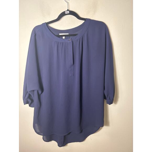 Glam Navy Long Sleeve Blouse Sz L - Picture 1 of 2